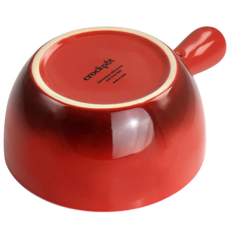 Crock Pot 2 Piece Stoneware 22oz Soup Bowl Set with Long Handle in Gradient Red