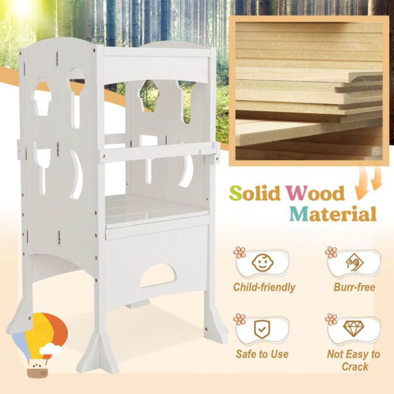 Hivvago Folding Wooden Step Stool with Lockable Safety Rail for Toddler 3+