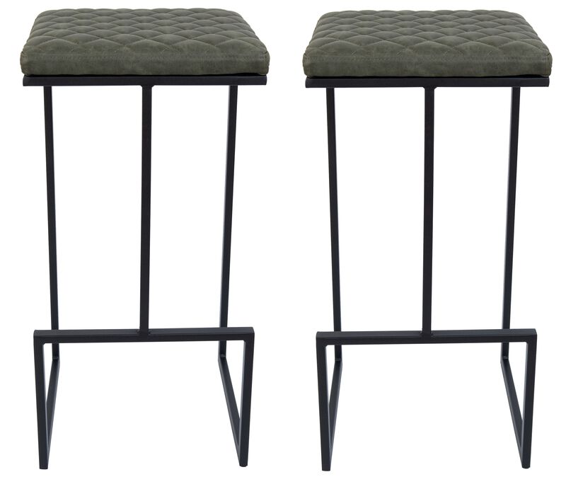 LeisureMod Quincy Quilted Stitched Leather Bar Stools – Set of 2, Modern and Comfortable Seating