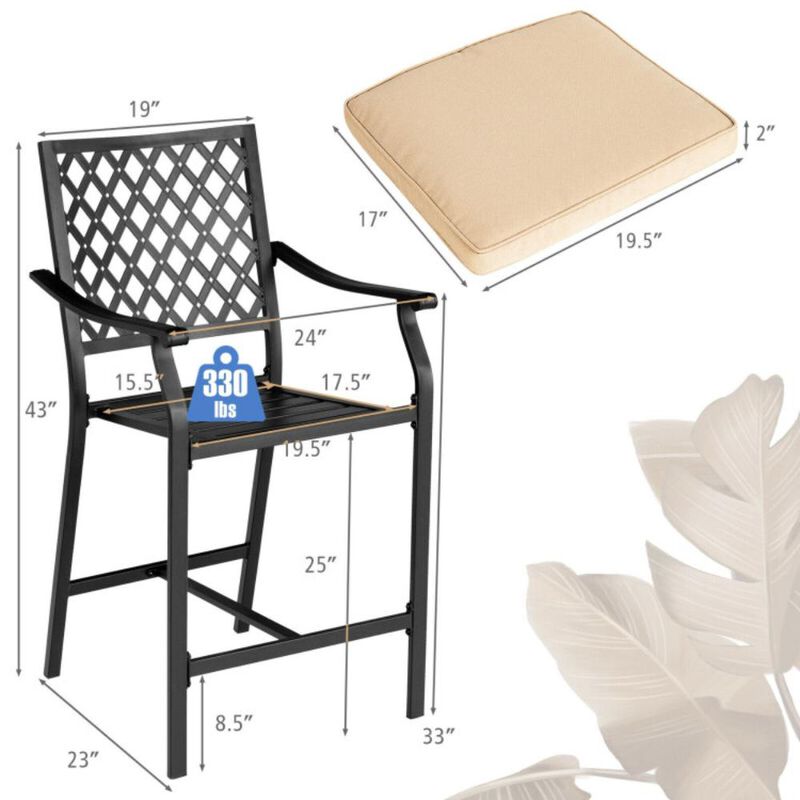 Hivvago 2 Pieces Patio Bar Stool with Height Cushion and Armrest