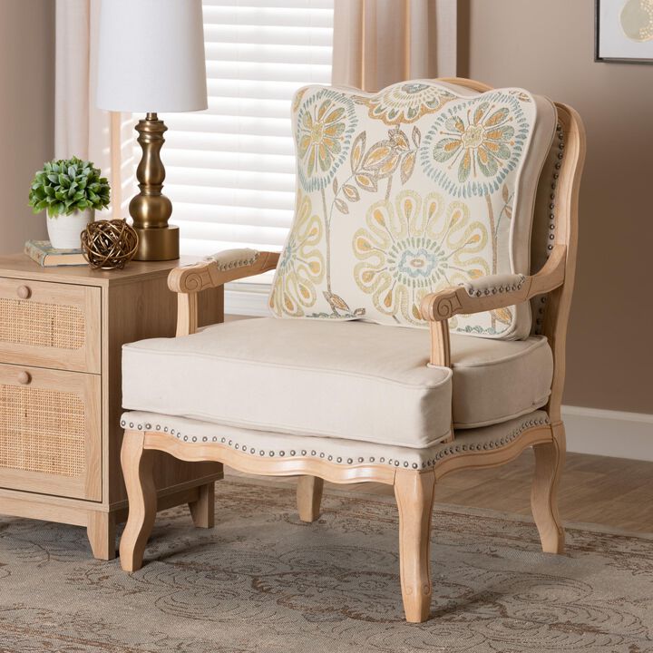 Baxton Studio Andre Cream Quilted Fabric Traditional Accent Chair