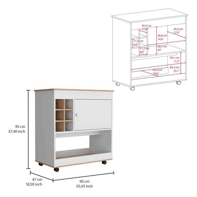 Bar Cart Aloha, Living Room, Light Oak / White