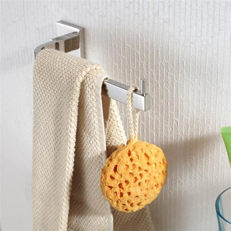 Bright Polished Square Base Towel Rack, Towel Hook Bars for Bathroom