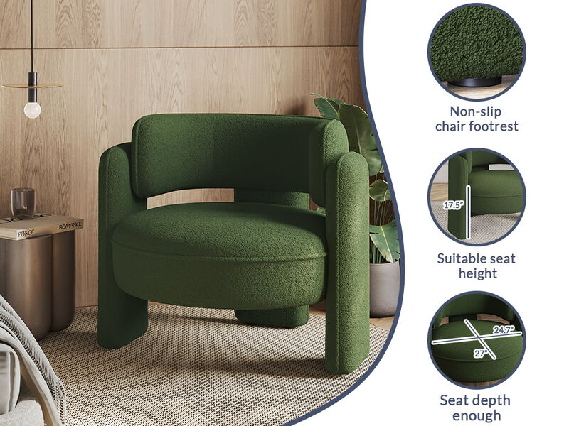 BELLEZE Modern Sherpa Accent Chair, Sherpa Boucle Chair Barrel Accent Chair Comfy Round Upholstered Armchair Side Corner Chair for Living Room, Bedrooms, Office, Reading Nook - Quinton (Green)