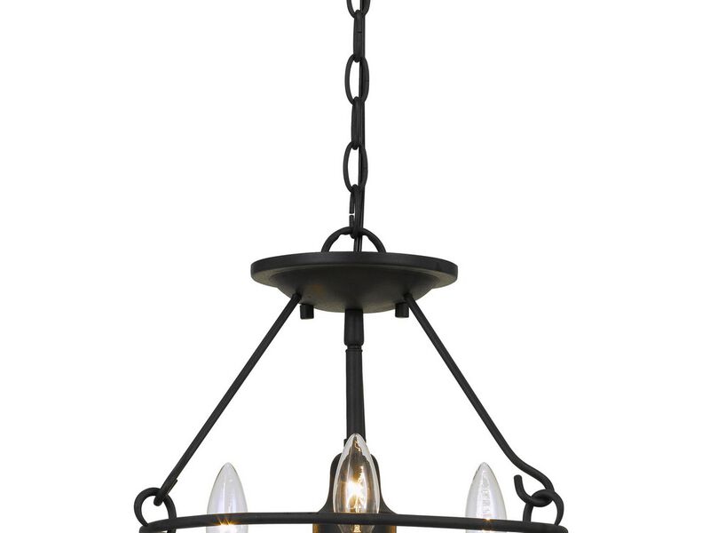 60 X 3 Watt Metal Frame Pendant with Hardwired Switch, Textured Gray - Benzara