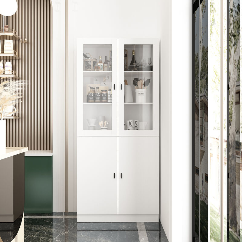 White Wood Storage Cabinet Buffet and Hutch Combination Cabinet With Shelves (160 Cabinet)