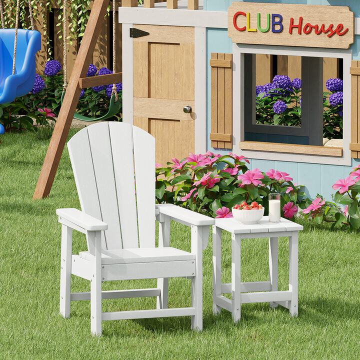 WestinTrends 2-Piece Kids Outdoor HDPE Adirondack Chair With Square Side Table Set