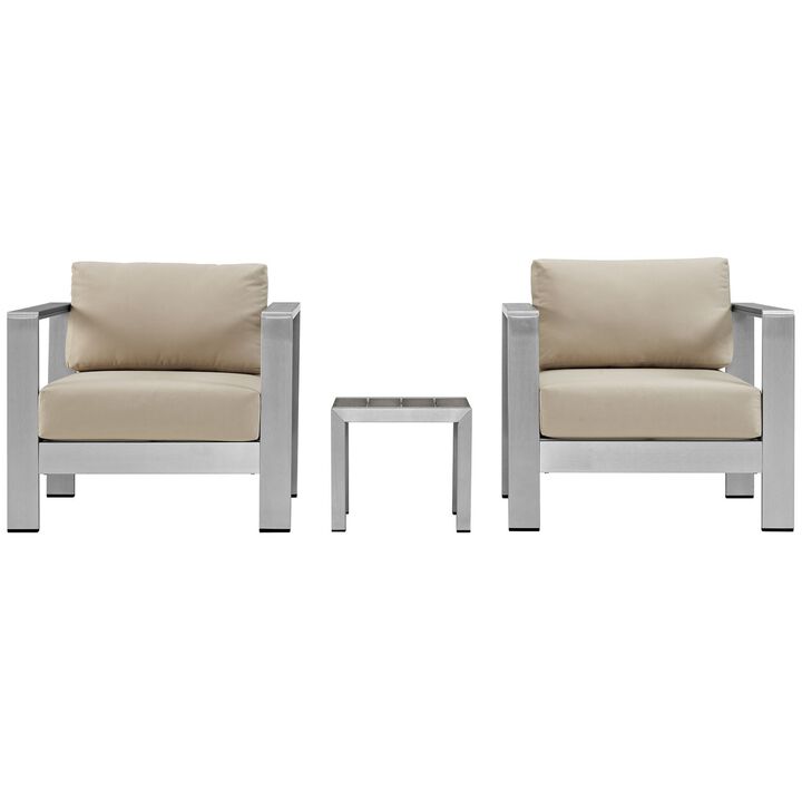 Shore 3 Piece Outdoor Patio Aluminum Set - Silver Beige
