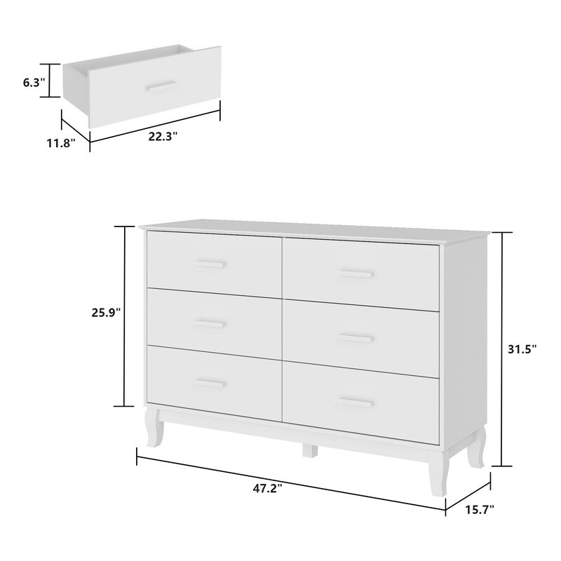 Black Sideboard with 6-Drawers, 31.5 in. H x 47.2 in. W x 15.7 in. D
