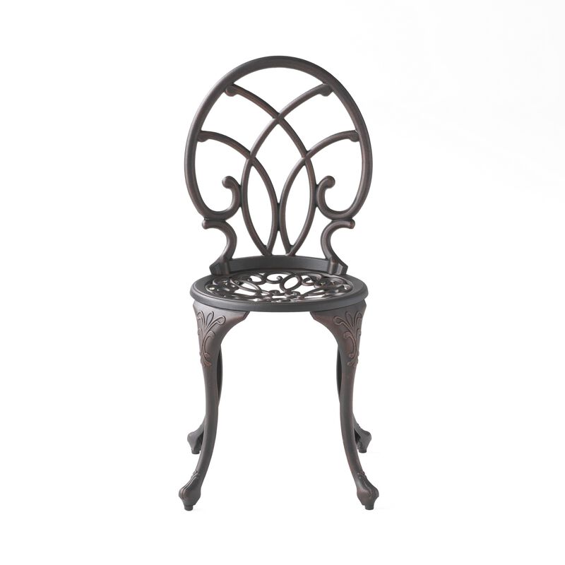 Charlie 3 pcs Bistro Set w Umbrella Hole, Cast Aluminum in Copper - Benzara