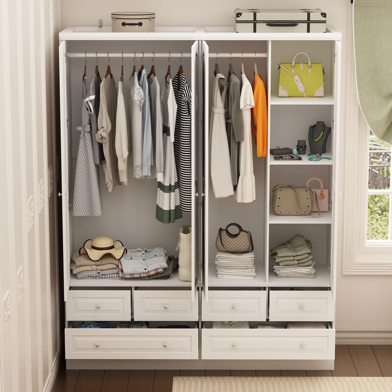 FUFU&GAGA Large Wardrobe with Mirrored Doors and Six Drawers – Stylish and Functional Storage Solution (63" W x 19.7" D x 78.7" H),White
