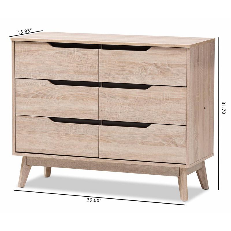 Baxton Studio Fella Mid-Century Modern Two-Tone Oak and Grey Wood 6-Drawer Dresser