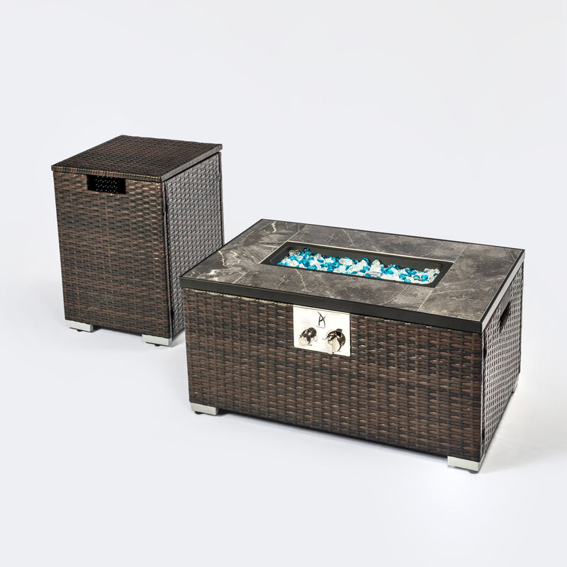 Streamdale Outdoor Rectangle Fire Pit Table With Propane Tank Cover