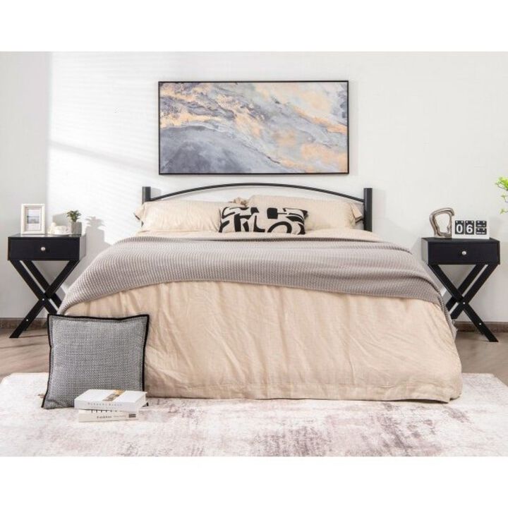 Hivvago Retro Black X-Shape 1 Drawer Nightstand Coffee Table