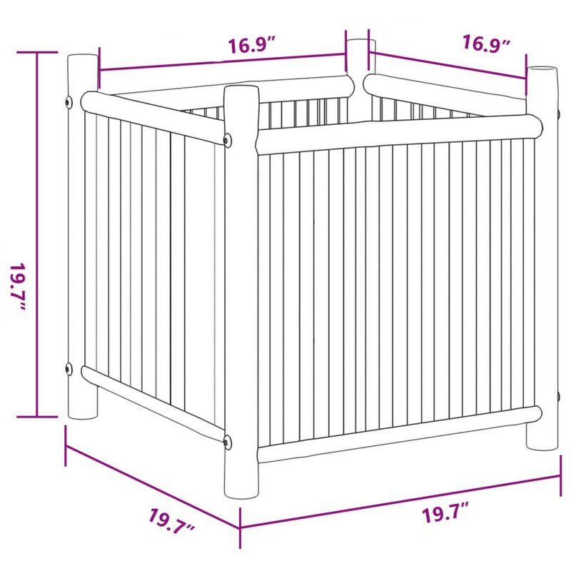 Outdoor Planter, Raised Design, 20 Inch Natural Brown Bamboo Finish - Benzara