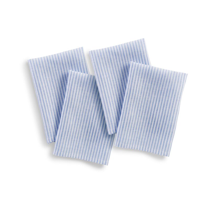 Solino Home 100% Pure Linen Cloth Napkins 20 x 20 Inch Set of 4 Dinner Napkins | Narrow Stripe