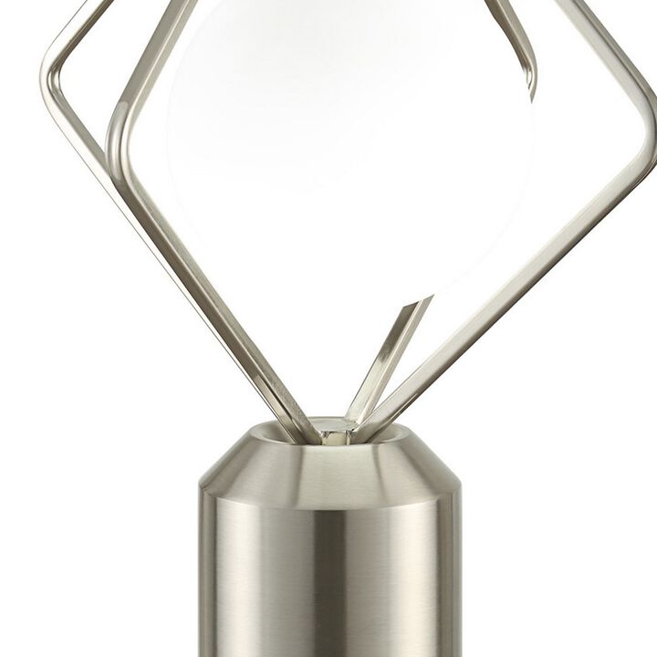 20 Inch Table Lamp, Globe Glass Shade, Accent Cylindrical Base, Nickel-Benzara