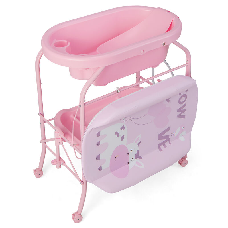 Folding Baby Changing Table with Bathtub and 4 Universal Wheels