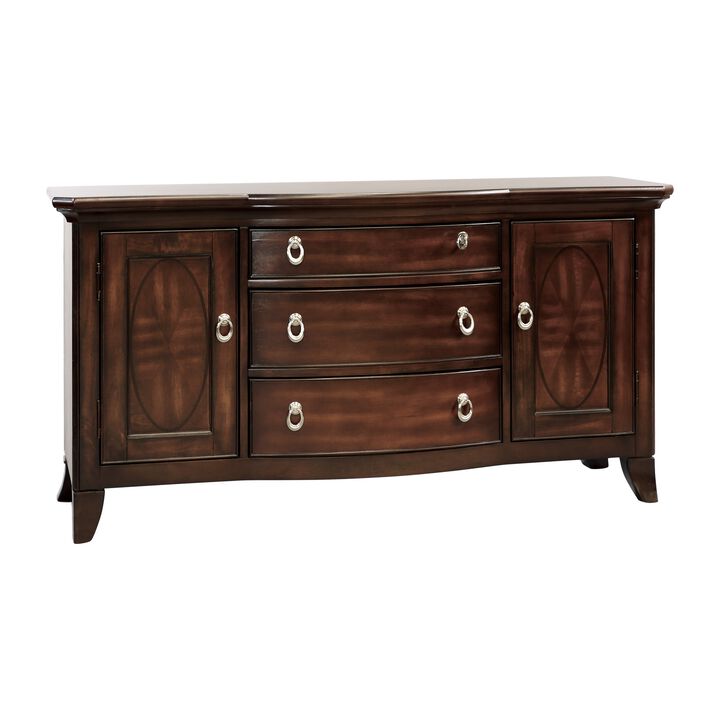 Koot 56 Inch 3 Drawer Buffet Console, Storage Cabinets, Adjustable Shelves-Benzara