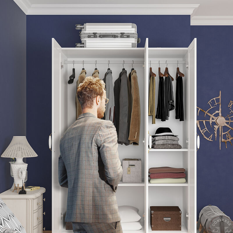Wardrobe Armoire with Hanging Rod 3 Door Armoire Wardrobe Closet White