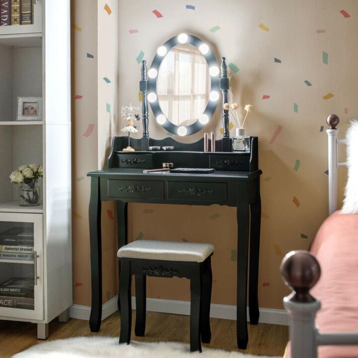 Hivvago Makeup Dressing Table with Touch Switch Lighted Mirror and Cushioned Stool