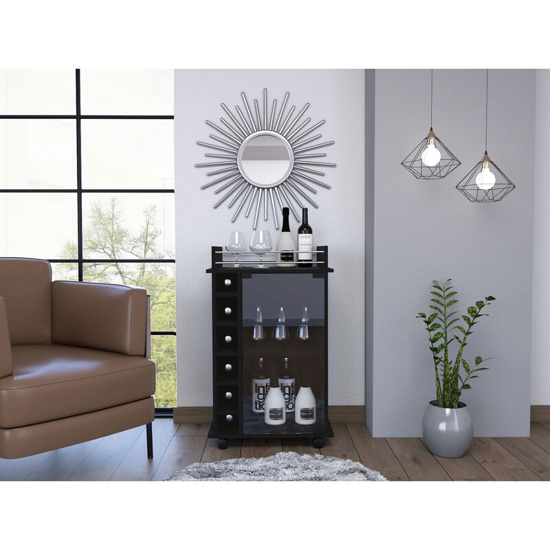 Savannah 6-Bottle 3-Shelf Bar Cart Black Wengue