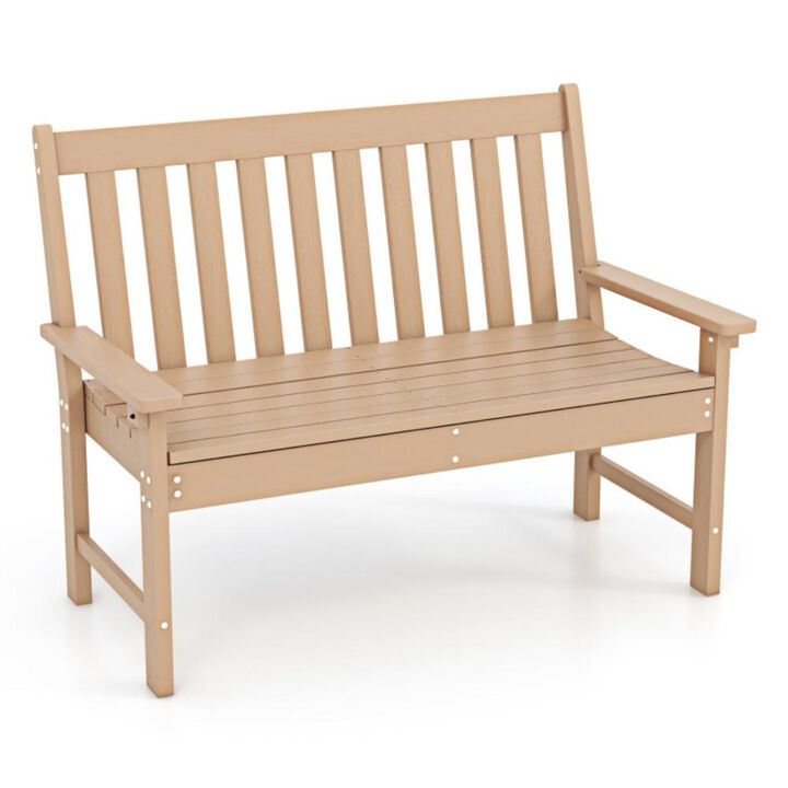 Hivvago 52 Inch All-Weather HDPE Outdoor Bench with Backrest and Armrests-Teak