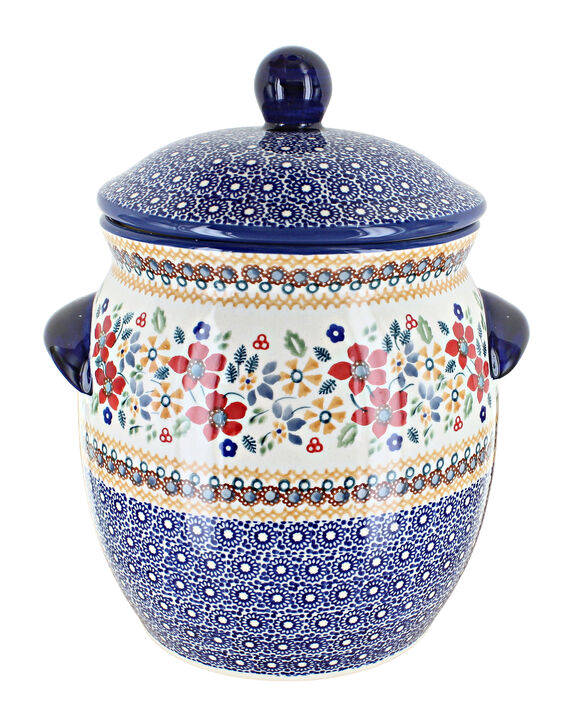Blue Rose Polish Pottery Red Daisy Large Container