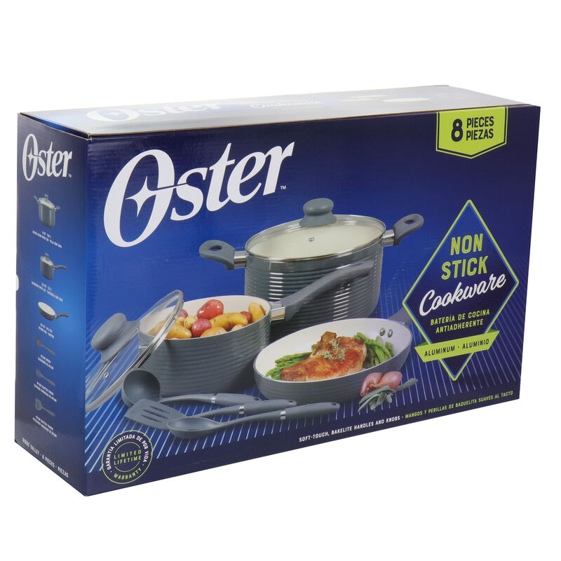 Oster Ridge Valley 8 Piece Aluminum Nonstick Cookware Set in Grey