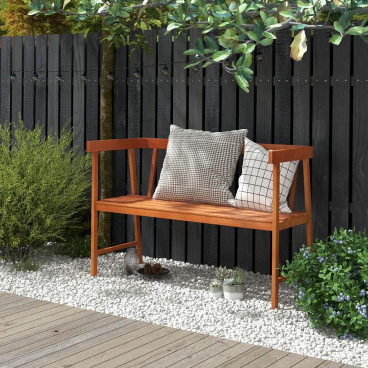 Hivvago Outdoor Acacia Wood Bench with Backrest and Armrests