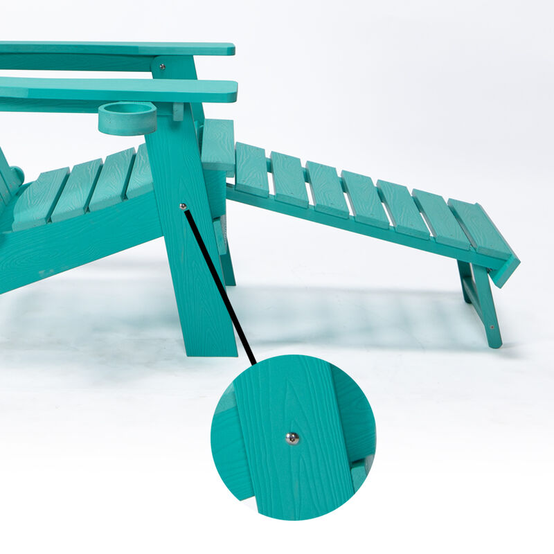 Tale Folding Adirondack Chair With Pullout Ottoman With Cup Holder, Oversized, Poly Lumber
