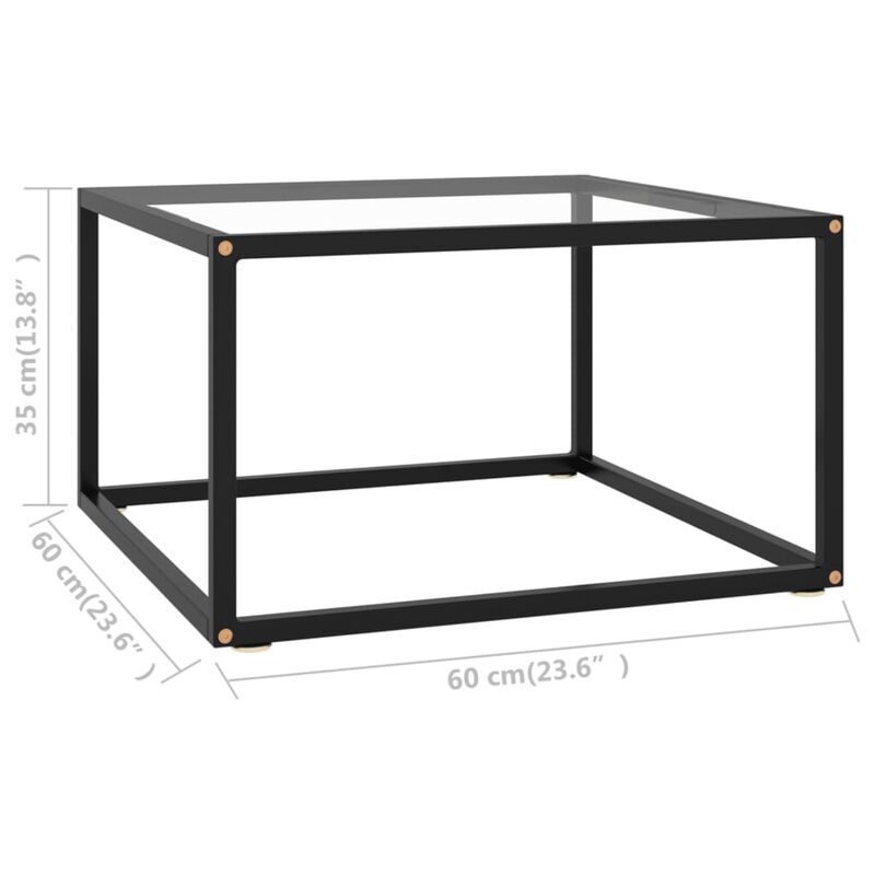 vidaXL Modern Coffee Table with Tempered Glass & Powder-Coated Steel, Compact Design for Efficient Space Usage, 23.6"x23.6"x13.8", Black