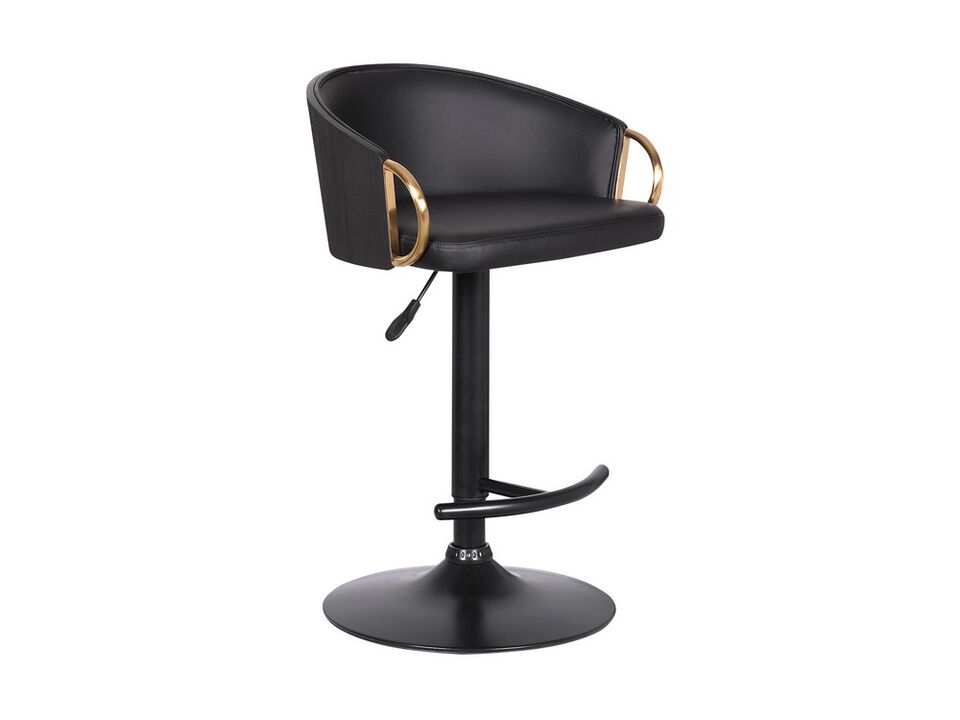 Adjustable Leatherette Swivel Barstool with Arched Seat, Black and Gold-Benzara