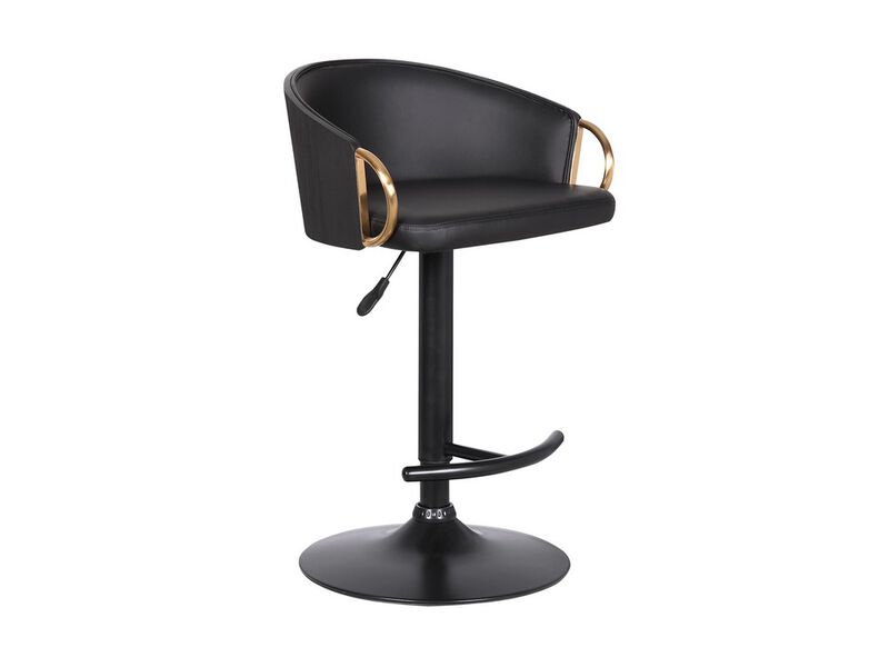 Adjustable Leatherette Swivel Barstool with Arched Seat, Black and Gold-Benzara