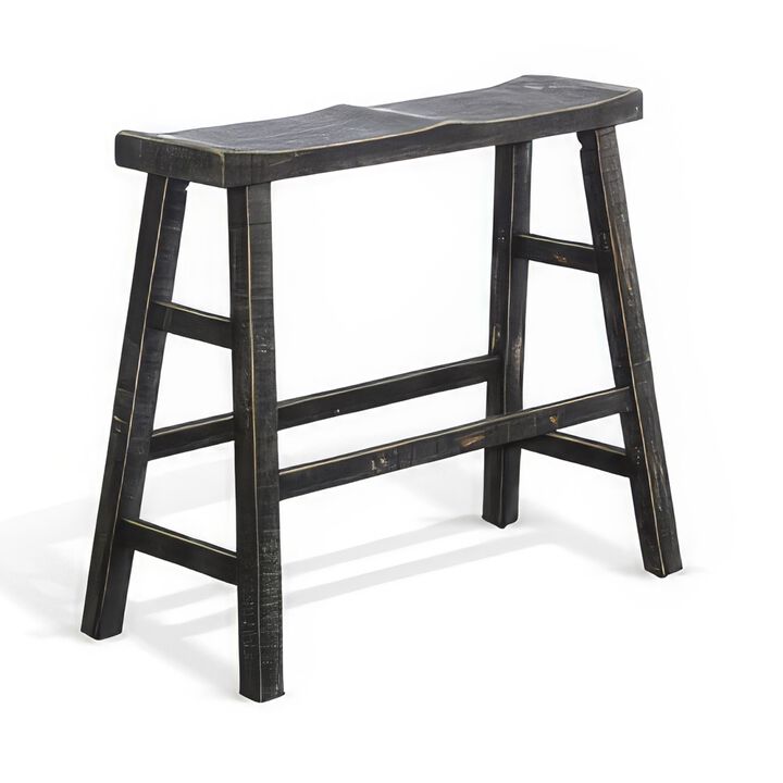 Rena Bar Height Bench, Angled Legs, 33 Inch Rustic Black Mahogany Wood - Benzara