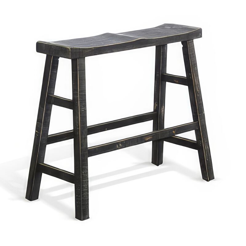 Rena Bar Height Bench, Angled Legs, 33 Inch Rustic Black Mahogany Wood - Benzara