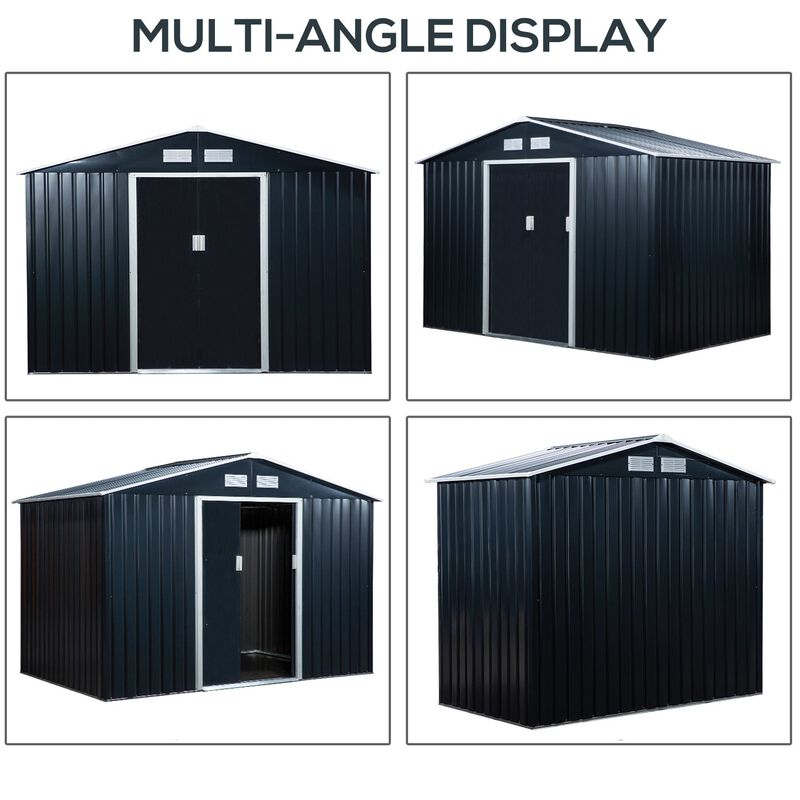 Dark Gray Garden Vault: 9'x6' Metal Storage Shed with Sliding Doors