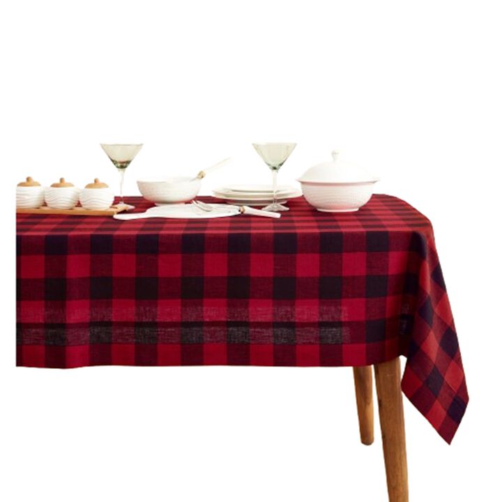 Solino Home 100% Pure Linen Tablecloth | Buffalo Check Dining Table Cloth