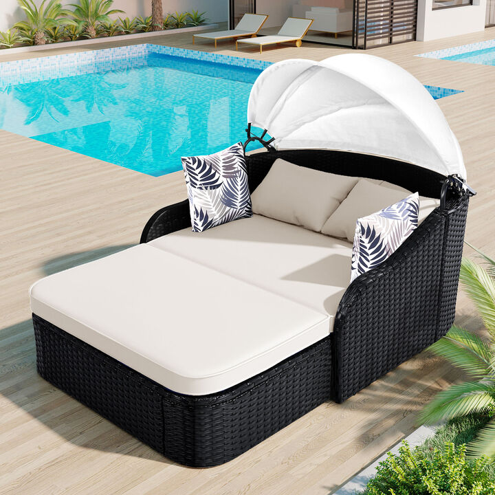 Merax Outdoor Sunbed Daybed with Adjustable Canopy
