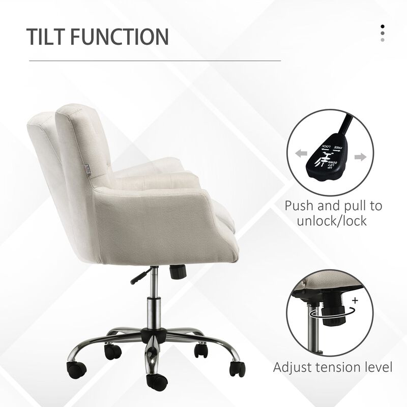 Cream White Task Seat: Linen Fiber Office Chair with Tufted Back