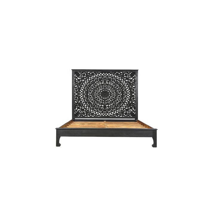 Taran Designs Auden Floral Carved Solid Wood King Panel Bed