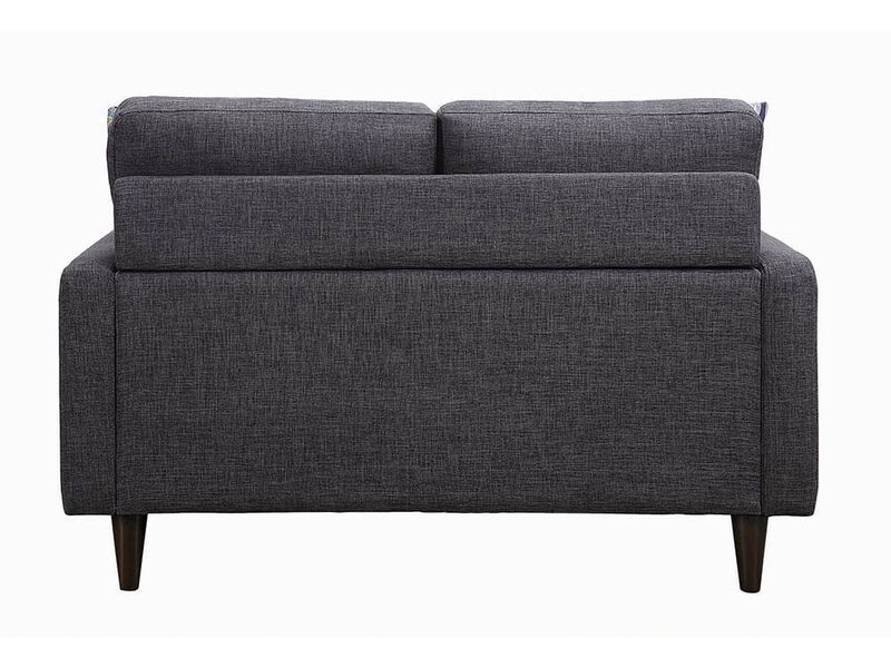 Fabric Upholstered Wooden Loveseat with Tufted Back, Gray-Benzara