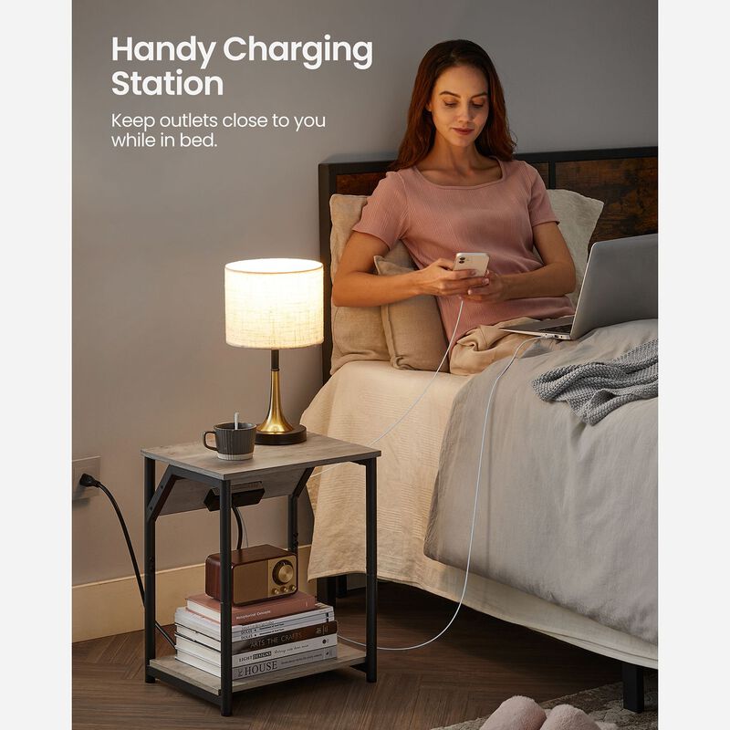 Side Table with Charging Station - Convenient End Table Featuring USB Ports and Outlets