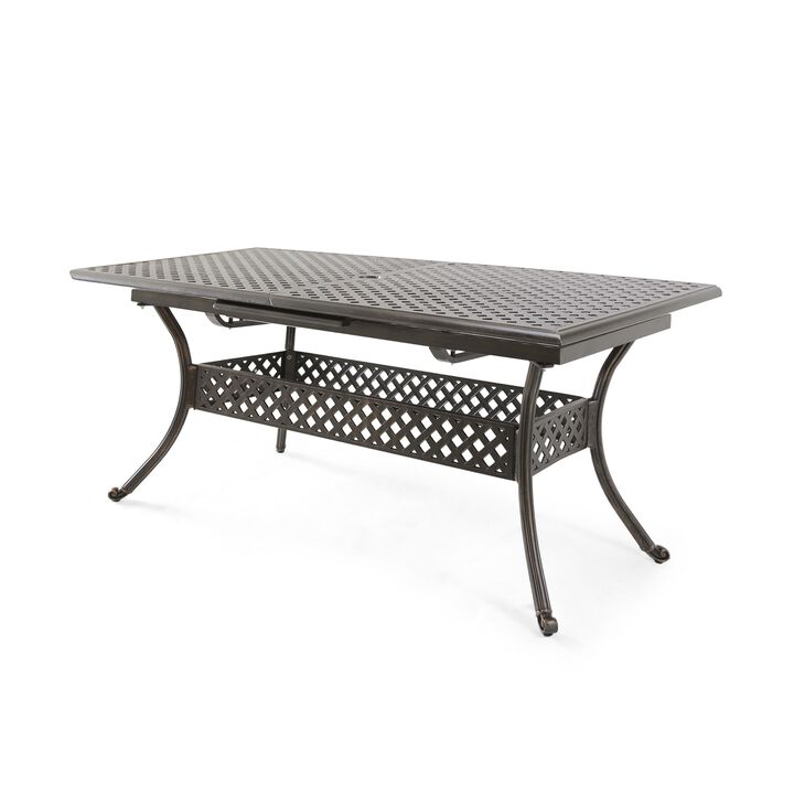 Dining Table, 64-82 Inch Extendable Acacia Wood Top, Aluminium, Dark Brown