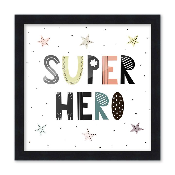 10x10 Framed Nursery Wall Art Super Hero Poster In Black Wood Frame For Kid Bedroom or Playroom