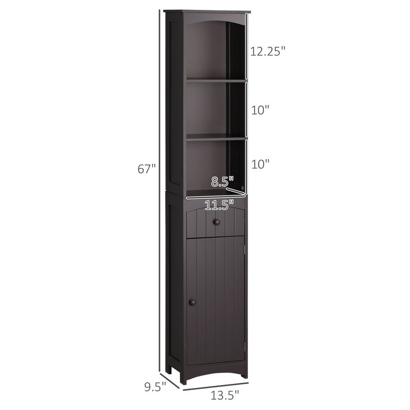 Brown Bathroom Storage: Tall Linen Tower with Shelves & Drawer
