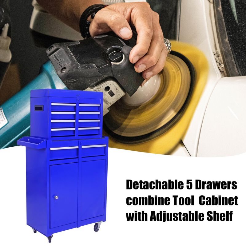 Detachable 5-Drawer Tool Chest Rolling Storage Cabinet with Adjustable Shelf for Garage & Workshop