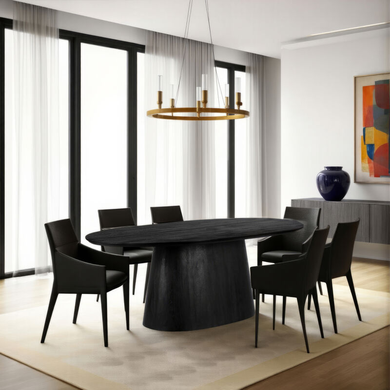 Jano Dining Table, 79 Inch Oblong Top with Tapered Pedestal Base, Sandblasted Black Mango Wood