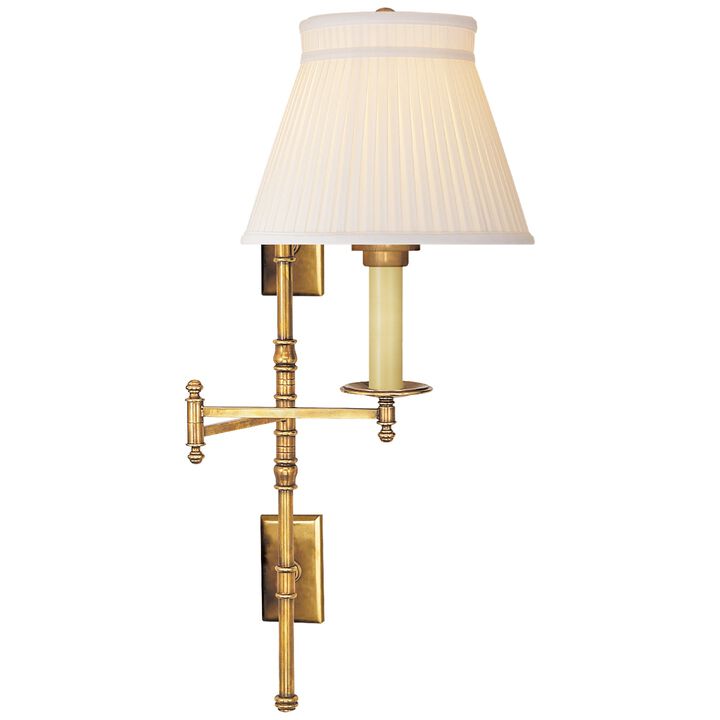 Dorchester Double Backplate Swing Arm in Antique-Burnished Brass with Silk Crown Shade