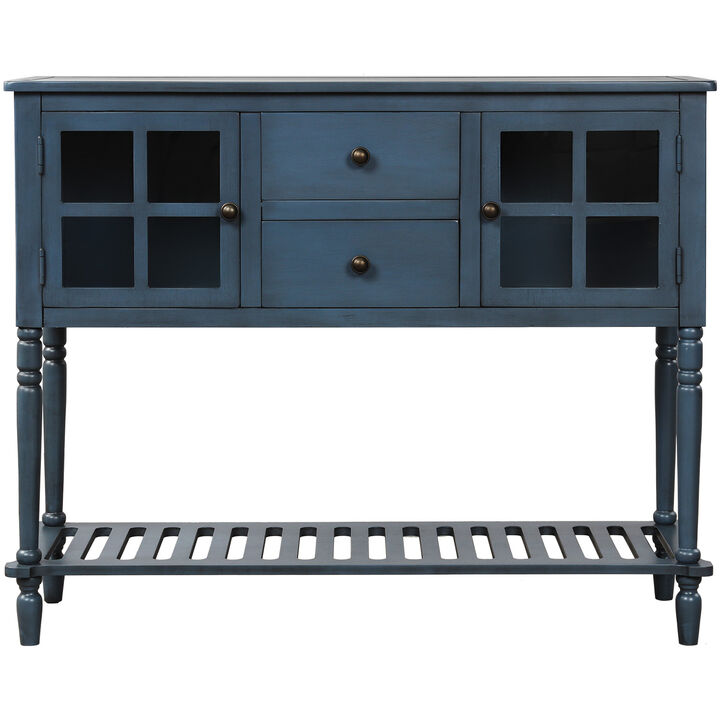 Gewnee Solid Wood  Console Table with Shelf and Storage in Antique Navy